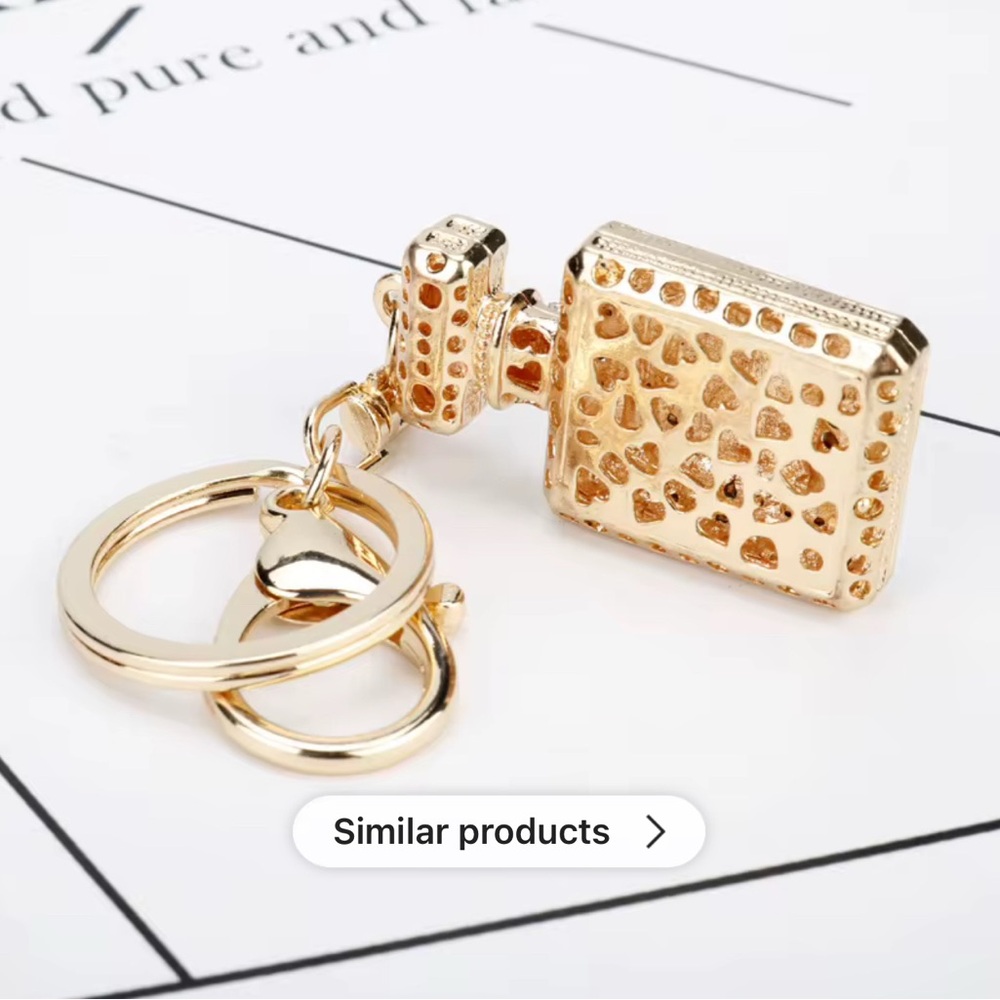 White Crystal Gold Sparkling Perfume Bottle Pendant Bag Charm - Picture 5 of 7